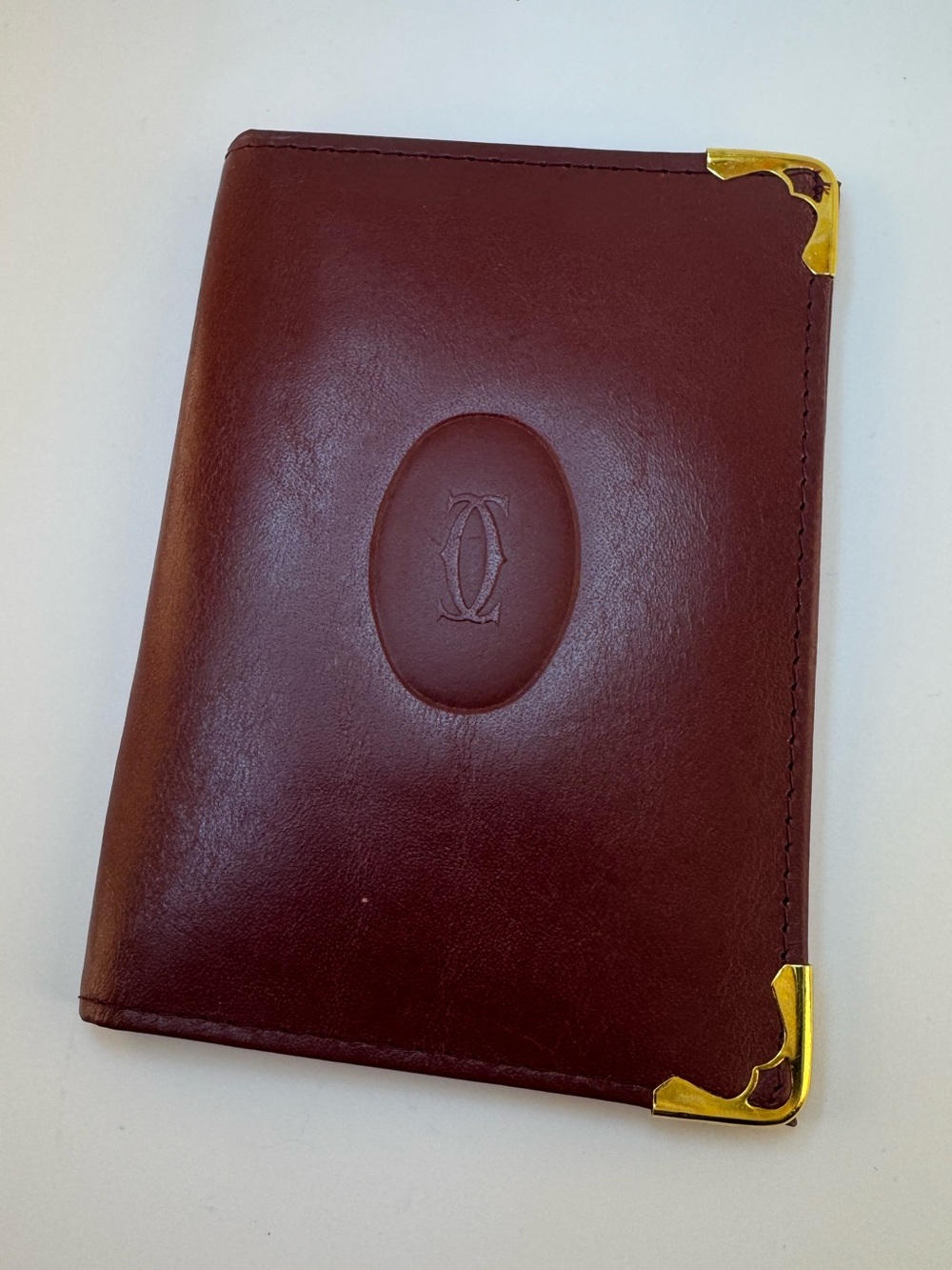 Cartier Leather wallet Must De Cartier Bordeaux Gold Corner Hardware 80s Vintage - Picture 1 of 11